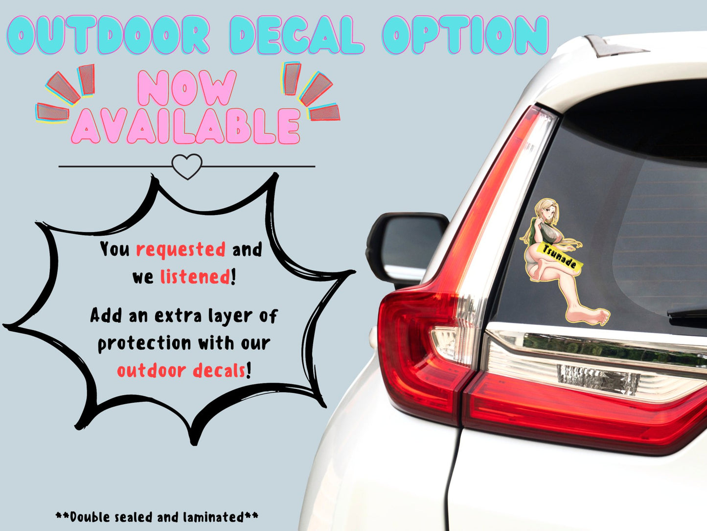 Lewd Tsunade from Naruto Shippuden anime stickers for cars option available now.