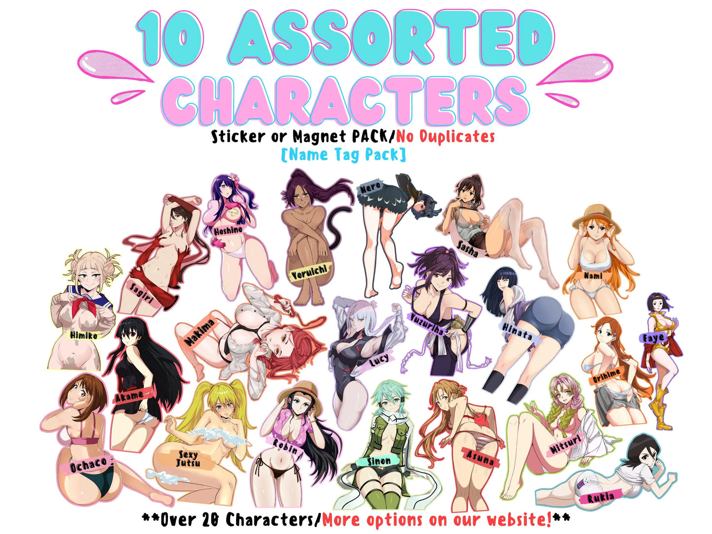 10x Assorted Waifu Nametag Pack from your favorite anime