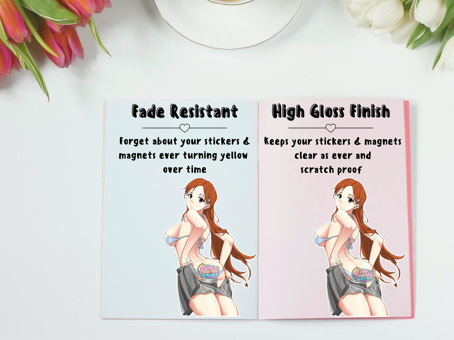 Orihime nsfw from Bleach lewd anime stickers that are fade and uv resistant.