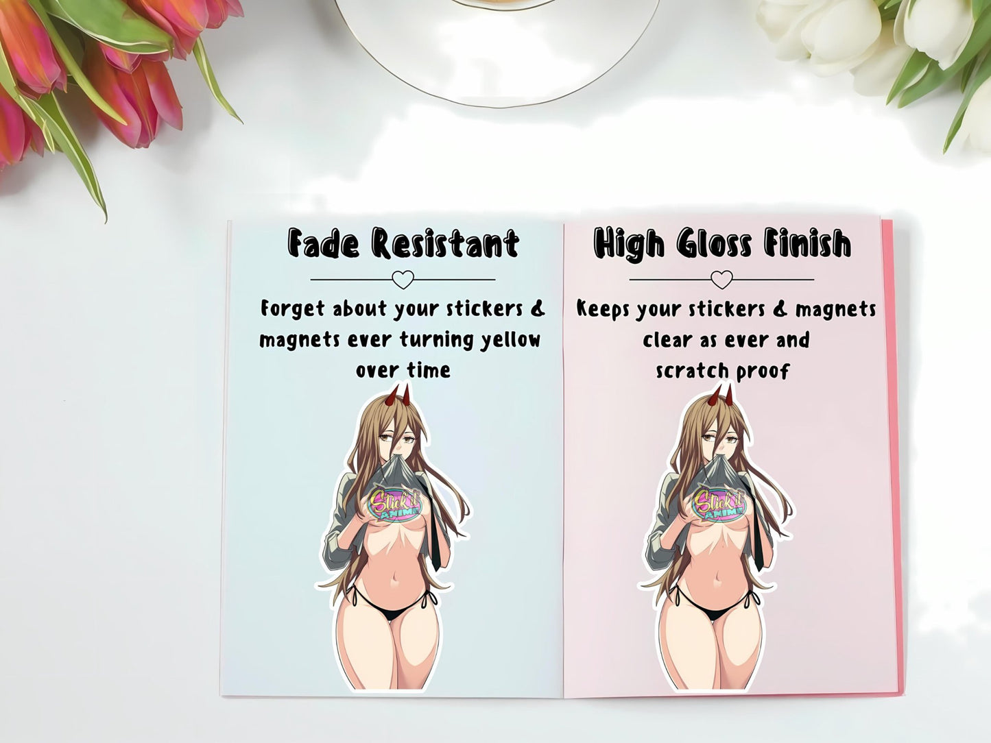 Power nsfw from Chainsaw Man lewd anime stickers that are fade and uv resistant.