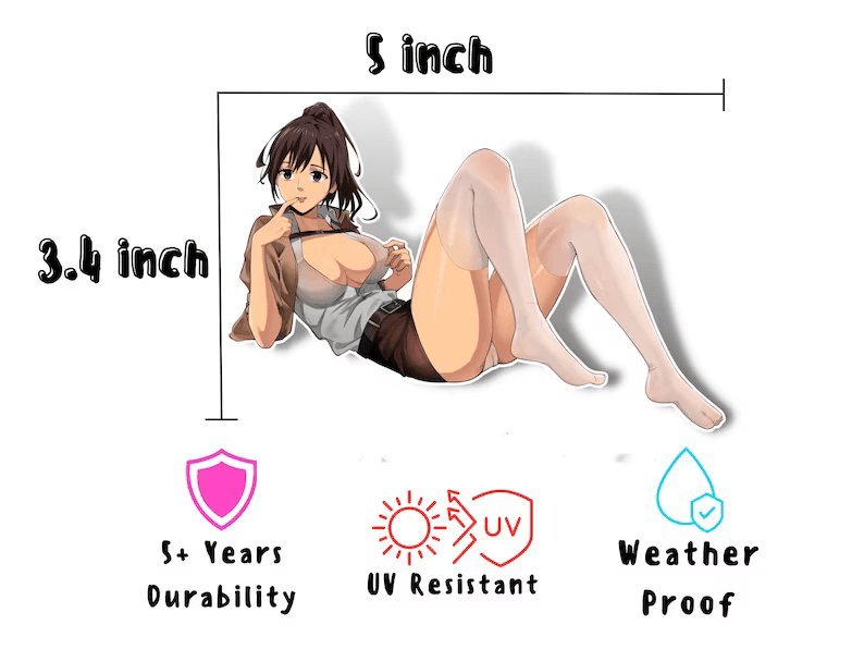 Sasha Braus NSFW lewd anime sticker and magnet dimensions.