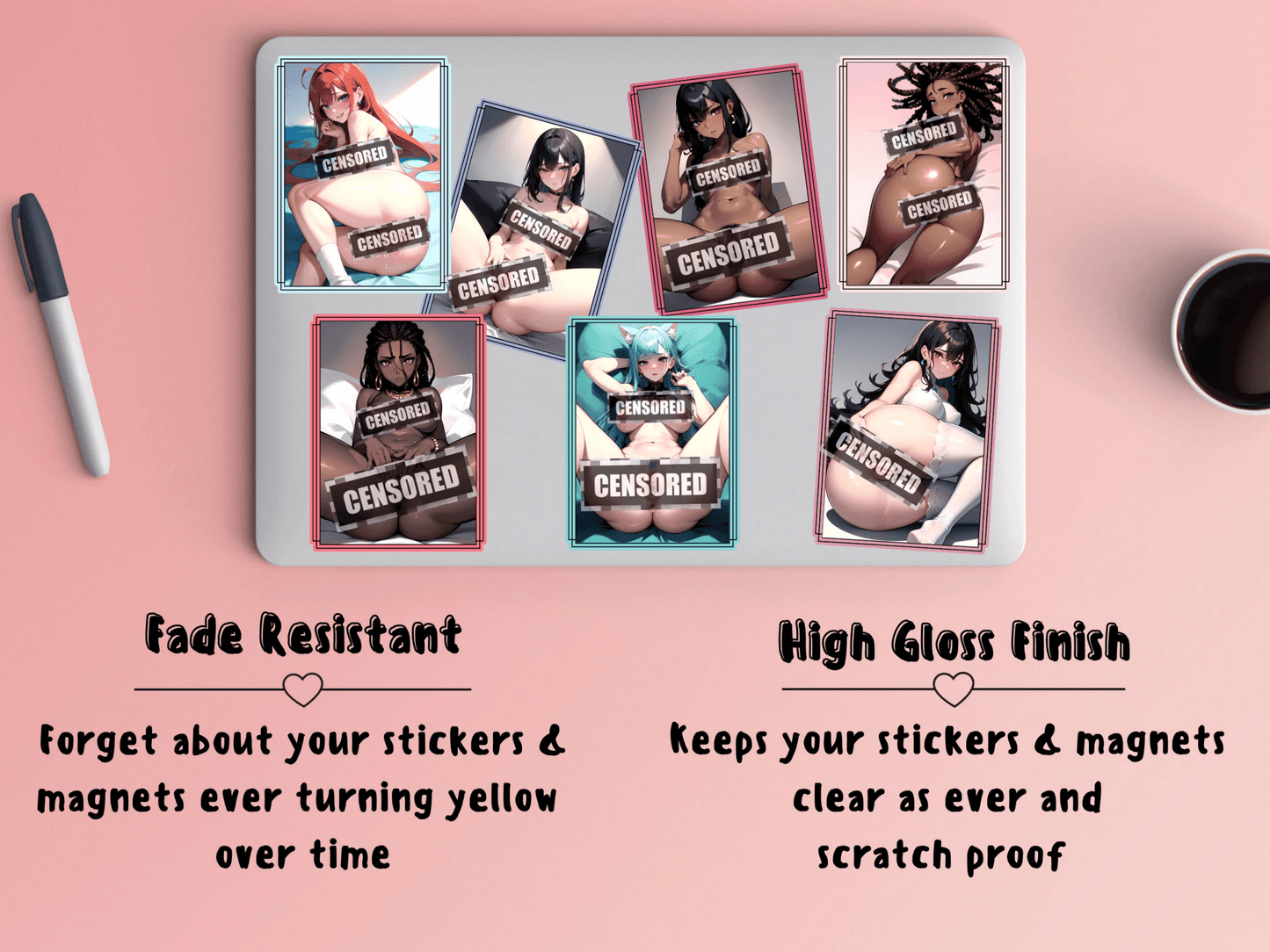 Fade and UV resistant OC anime girl waifu hentai sticker and magnets.