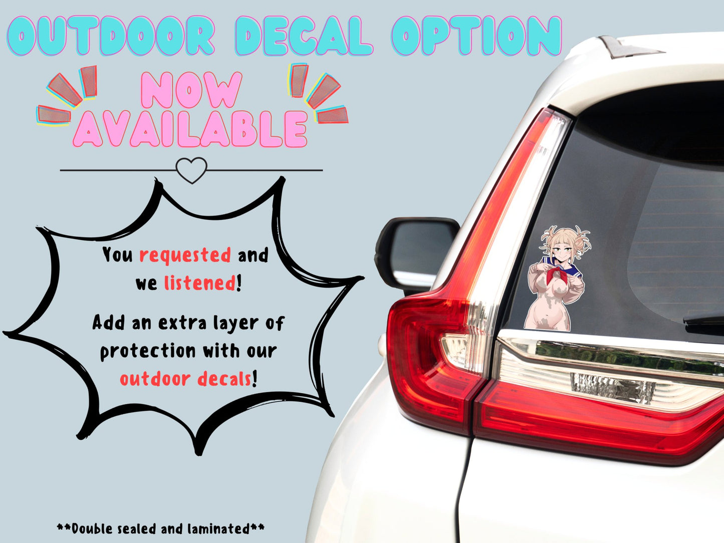 Car racing Himiko Toga MHA rule 34 hardcore anime ecchi ahegao nsfw outdoor sticker decals.