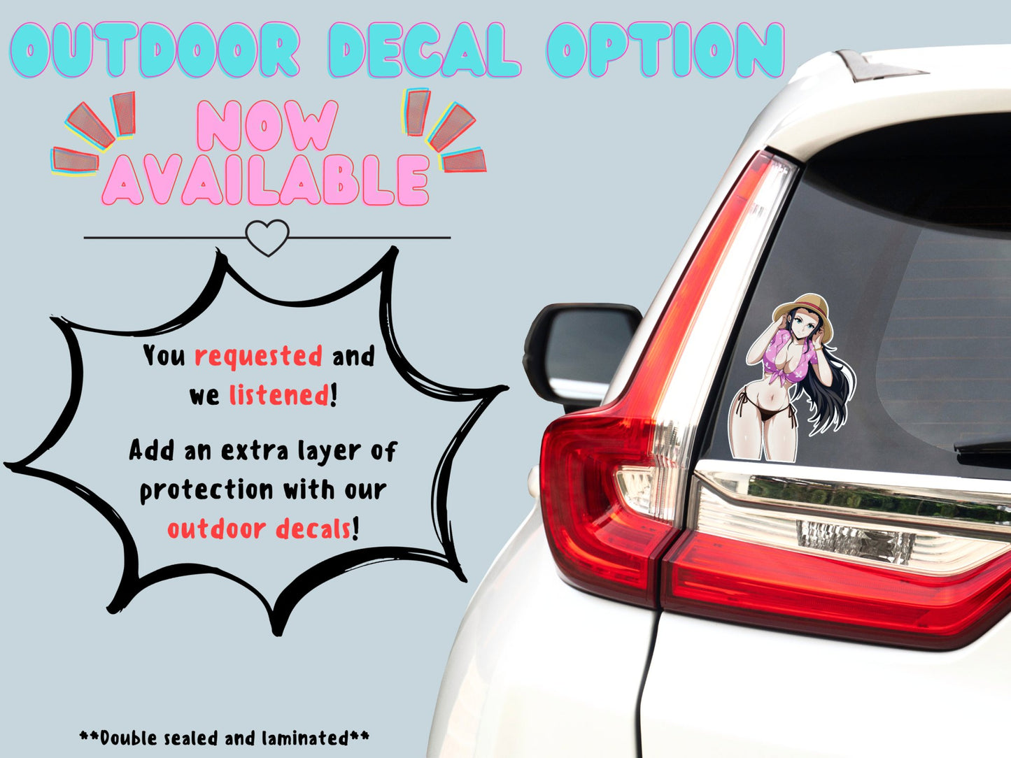 Nsfw anime car decals of Robin Nico from One Piece option now available at Stick it Anime.