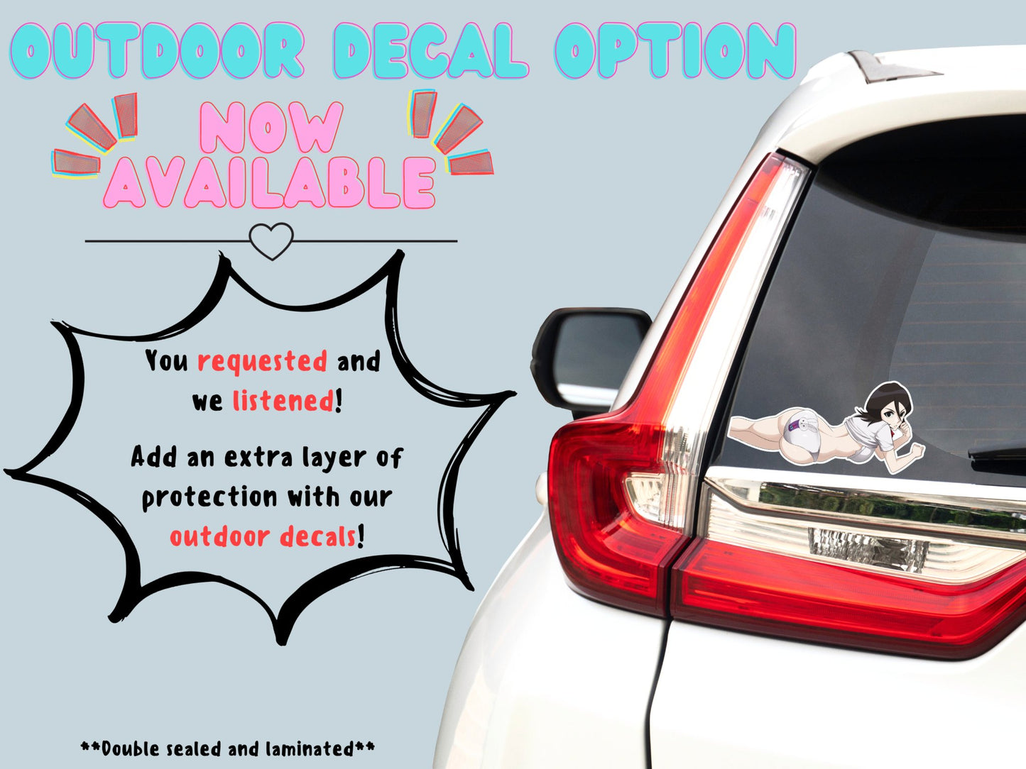 Nsfw anime car decals of Rukia Kuchiki from Bleach option now available at Stick it Anime.