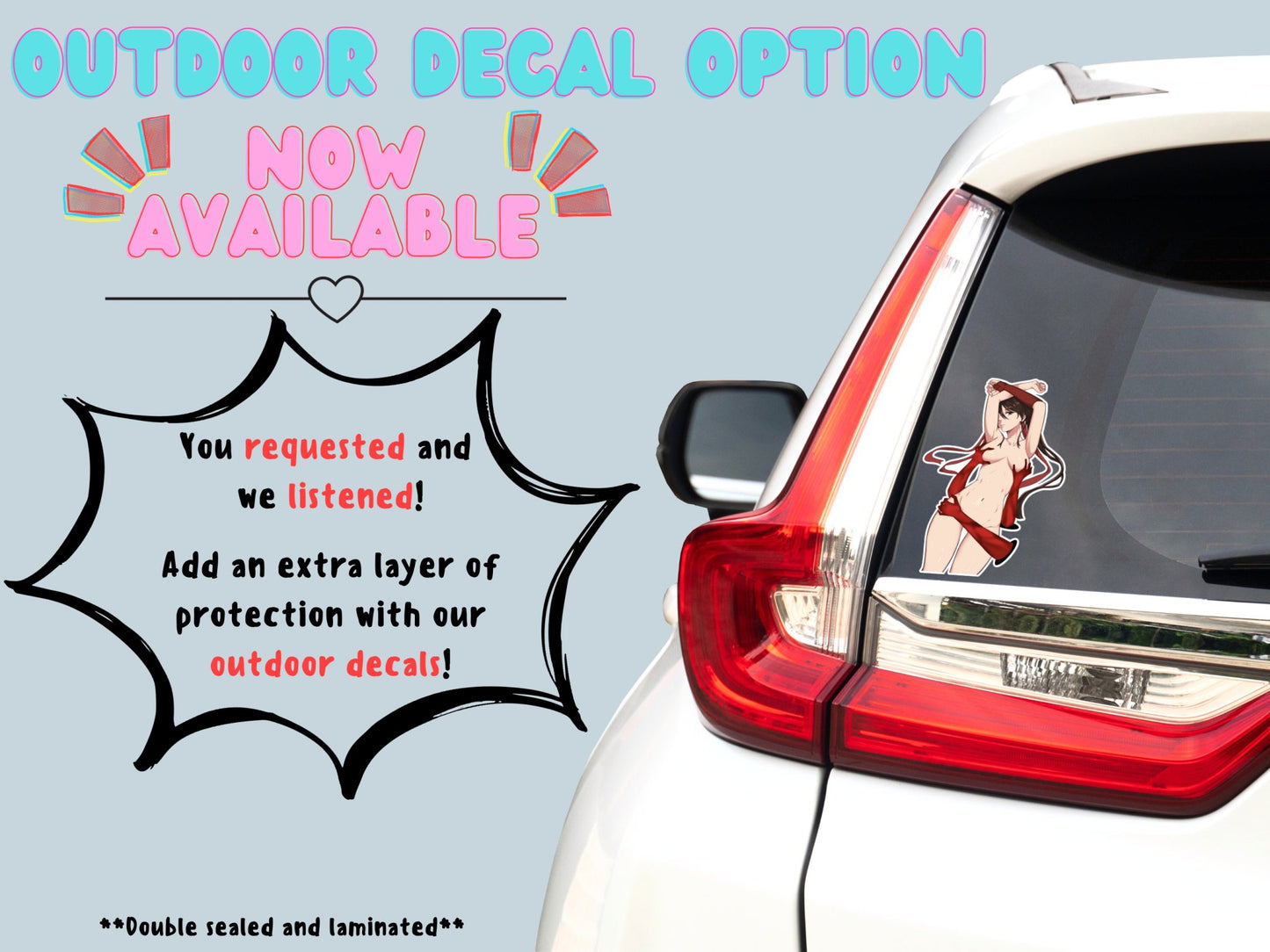 Nsfw anime car decals of Sagiri from Hells Paradise option now available at Stick it Anime.
