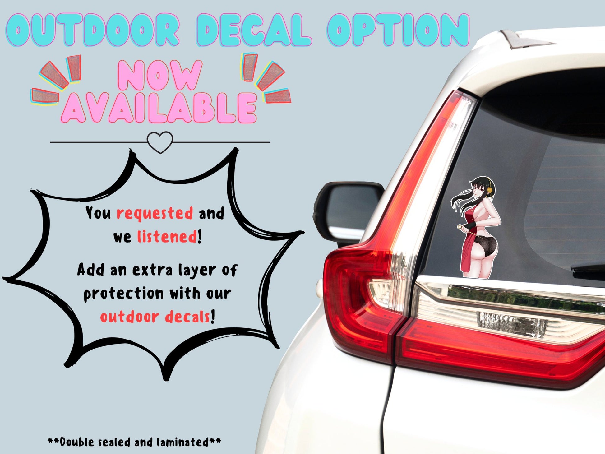 JDM car racing outdoor uncensored nsfw Yor Spy x Family ecchi lewd waifu car sticker decal for outside use.