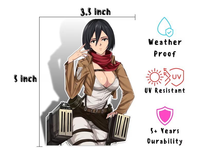 Mikasa Attack on Titan rule 34 lewd anime waifu lewd large 5 inch stickers.