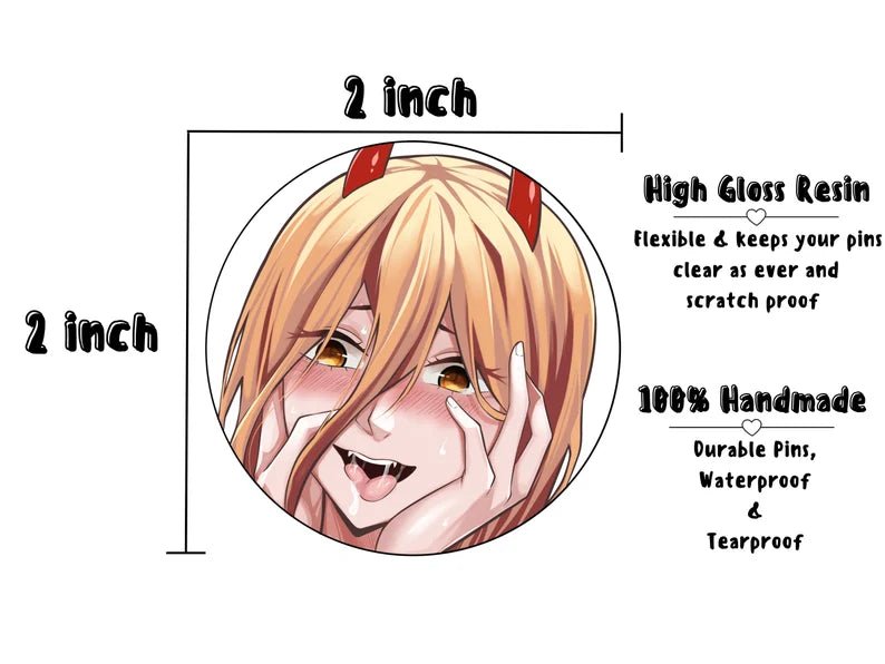 Waifu pins, stickers and magnets dimension of lewd Power from Chainsaw Man anime.