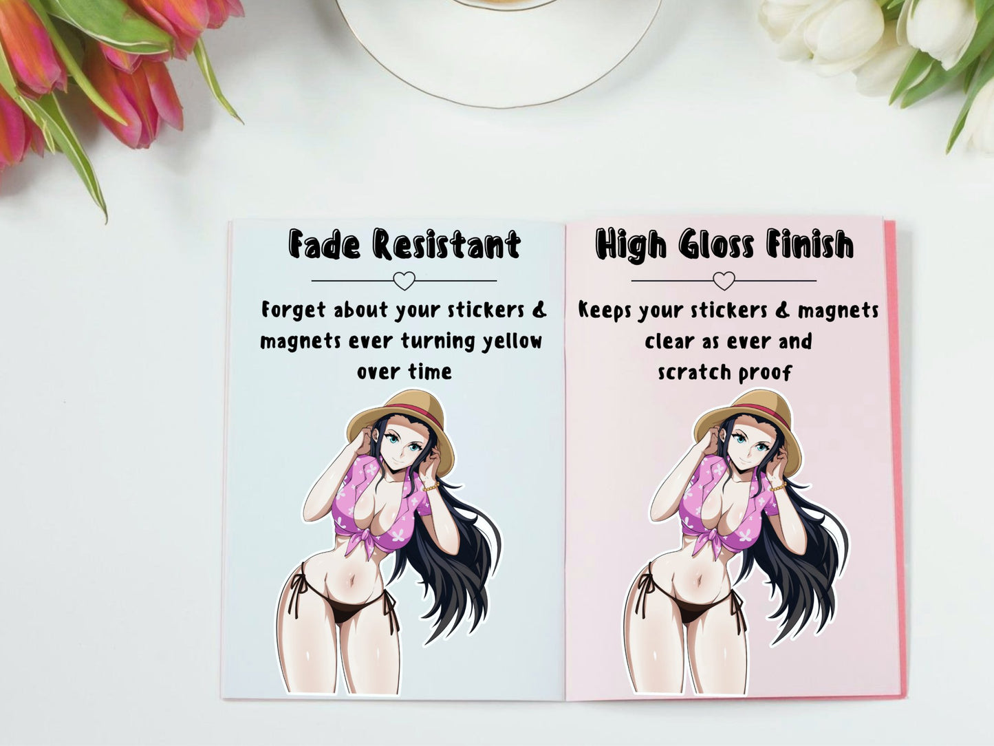 Robin Nico nsfw from One Piece lewd anime stickers that are fade and uv resistant.