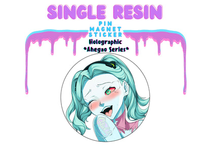 1x Single Holographic Ahegao Waifu Resin Pin, Sticker or Magnet - STICK IT ANIMEResin Sticker (USD 4.95)