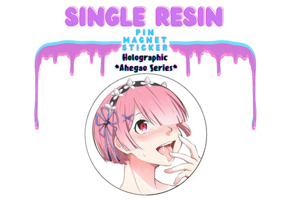 1x Single Holographic Ahegao Waifu Resin Pin, Sticker or Magnet - STICK IT ANIMEResin Sticker (USD 4.95)