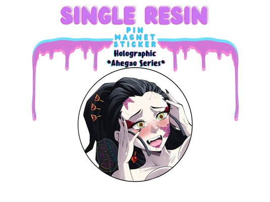 1x Single Holographic Ahegao Waifu Resin Pin, Sticker or Magnet - STICK IT ANIMEResin Sticker (USD 4.95)