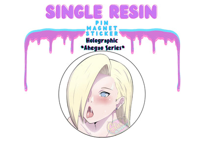 1x Single Holographic Ahegao Waifu Resin Pin, Sticker or Magnet - STICK IT ANIMEResin Sticker (USD 4.95)