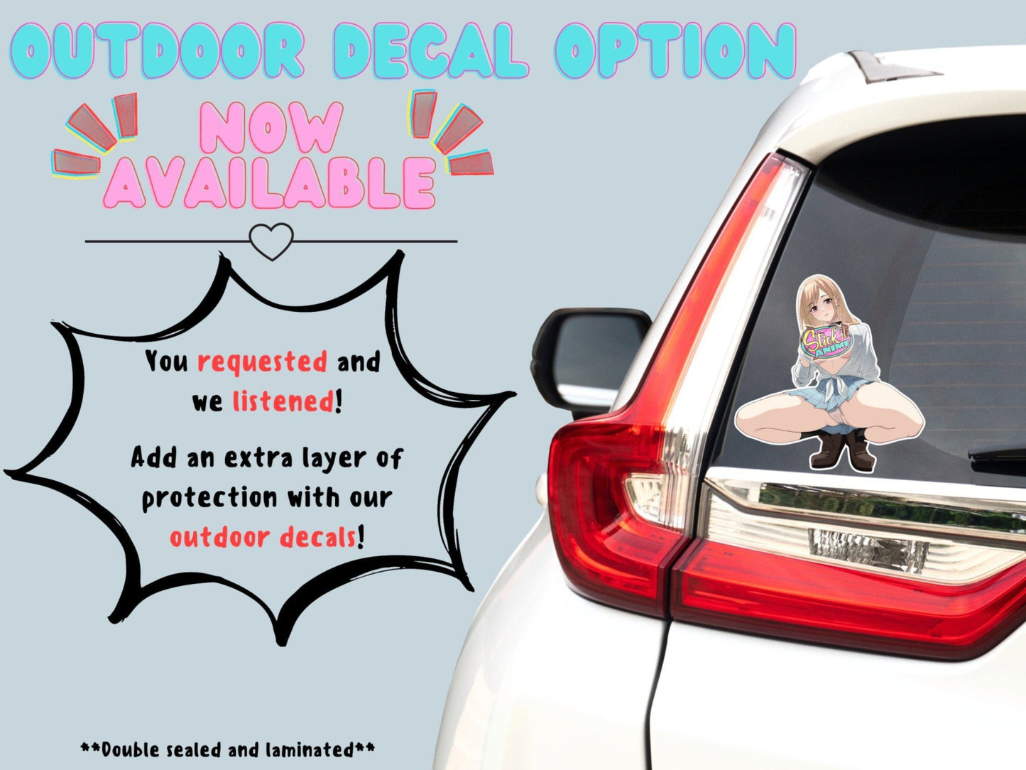 Nsfw anime car decals of Marin from My Dress up Darling option now available at Stick it Anime.