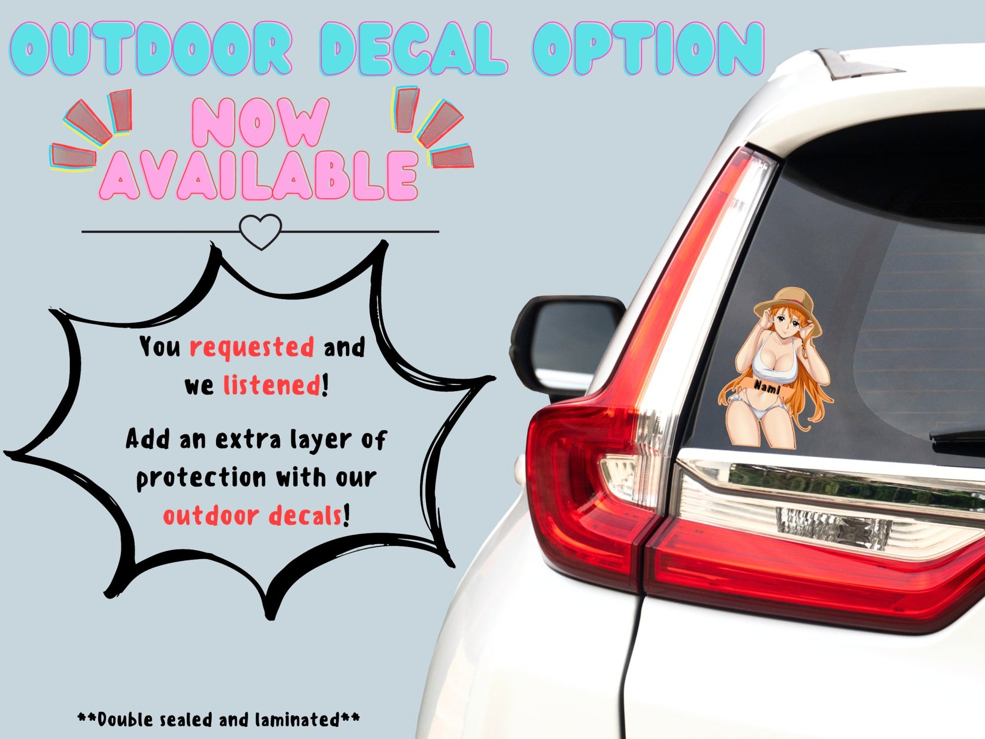 Anime car stickers of Nami from One Piece option now available at Stick it Anime.