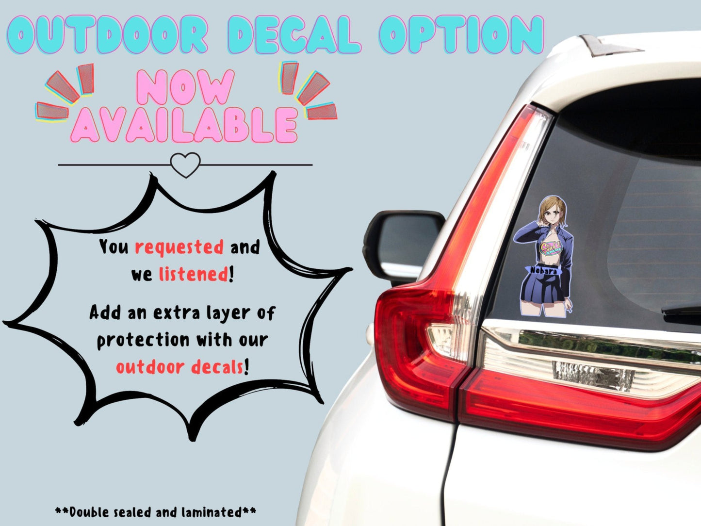 Outdoor nsfw anime decals of Nobara from JJK option now available at Stick it Anime.