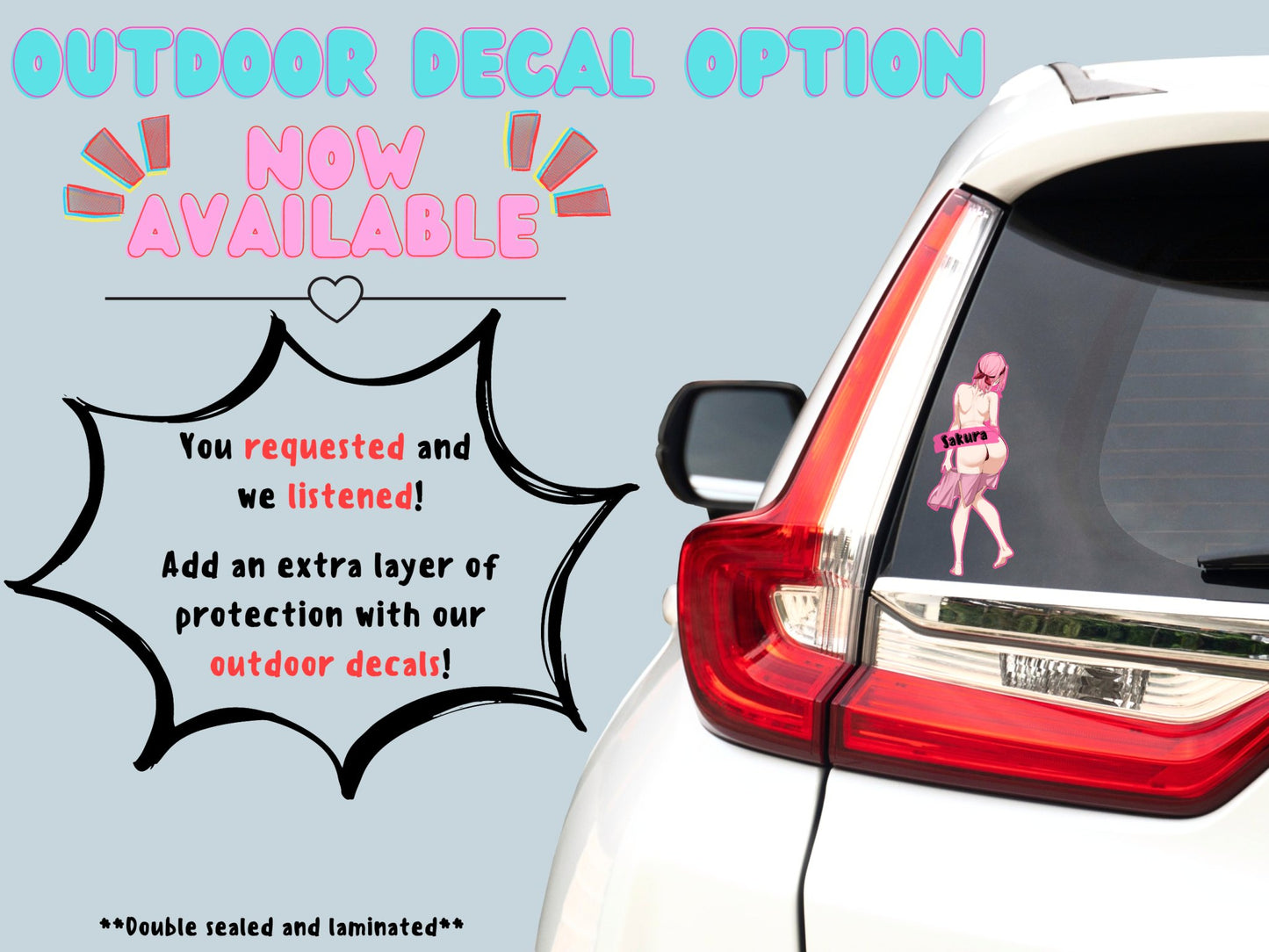 Nsfw anime car decals of Sakura from Naruto Shippden option now available at Stick it Anime.