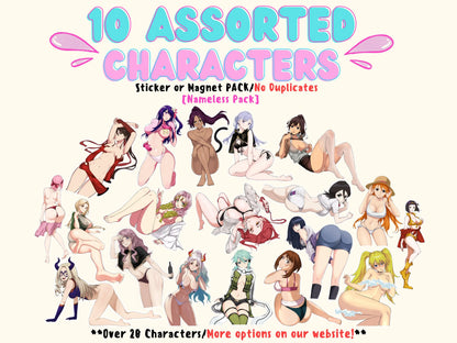 NSFW waifu sticker and magnet packs from all of your favorite anime characters.