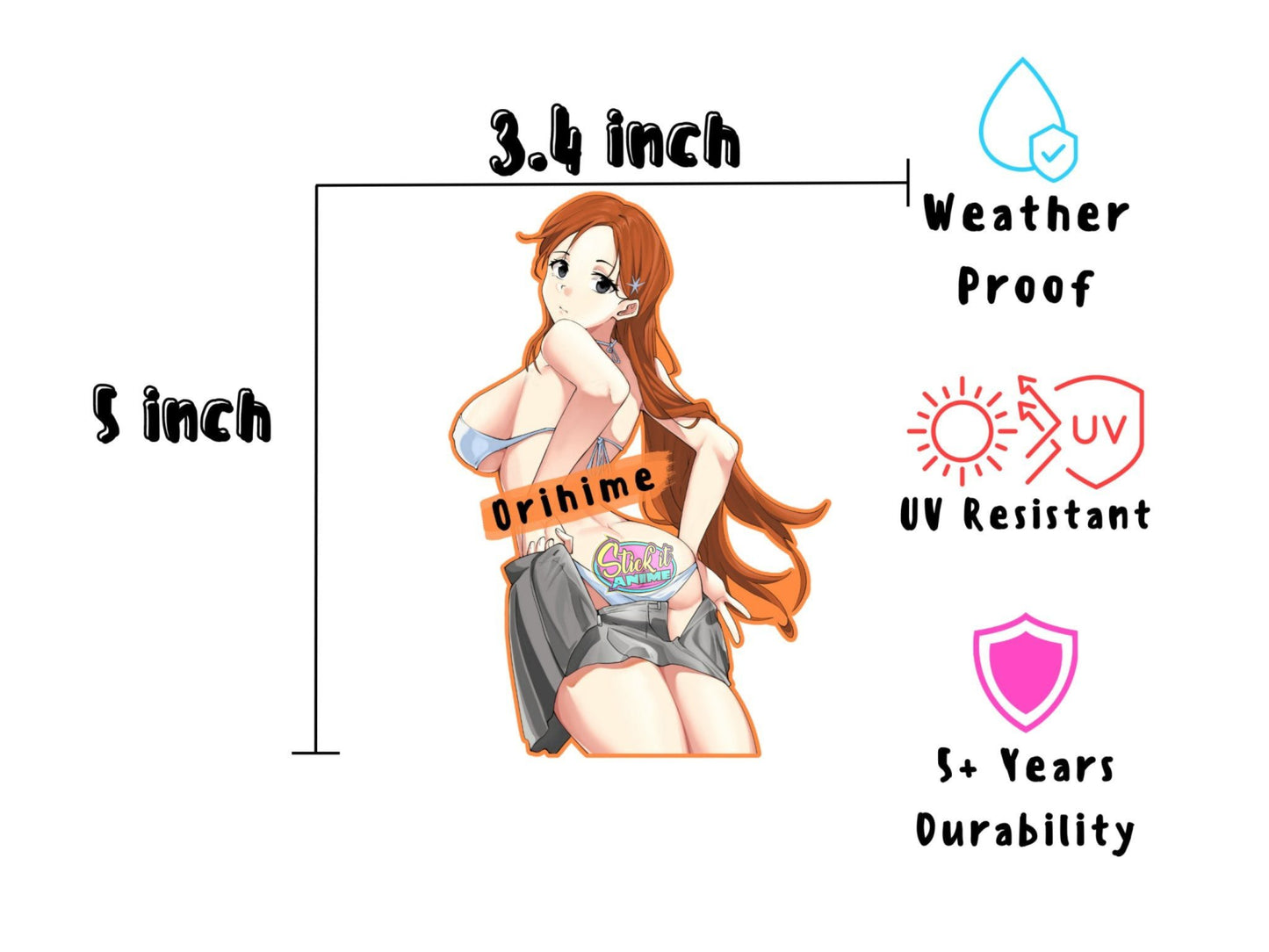 Gyatt waifu Orihime sticker and magnet dimensions.