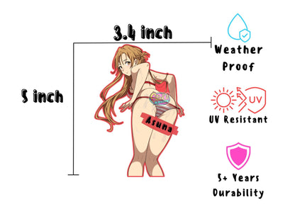 Sexy waifu Asuna from SAO anime sticker and magnet dimensions.