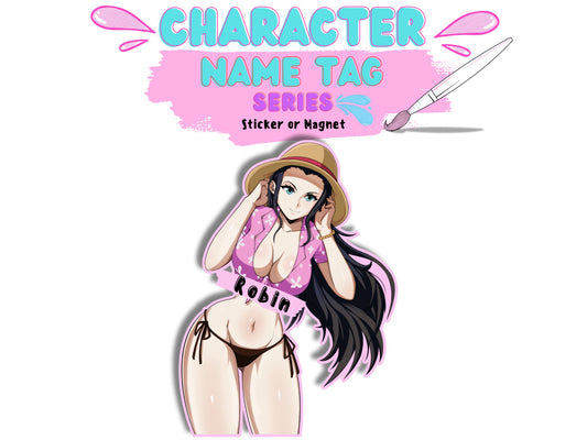 Lewd Nico Robin from One Piece Anime with straw hat waifu sticker design.