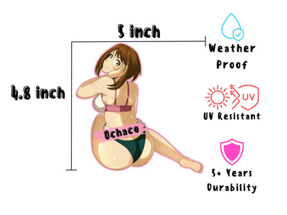 Sexy waifu Ochaco from MHA lewd sticker and magnet dimensions.