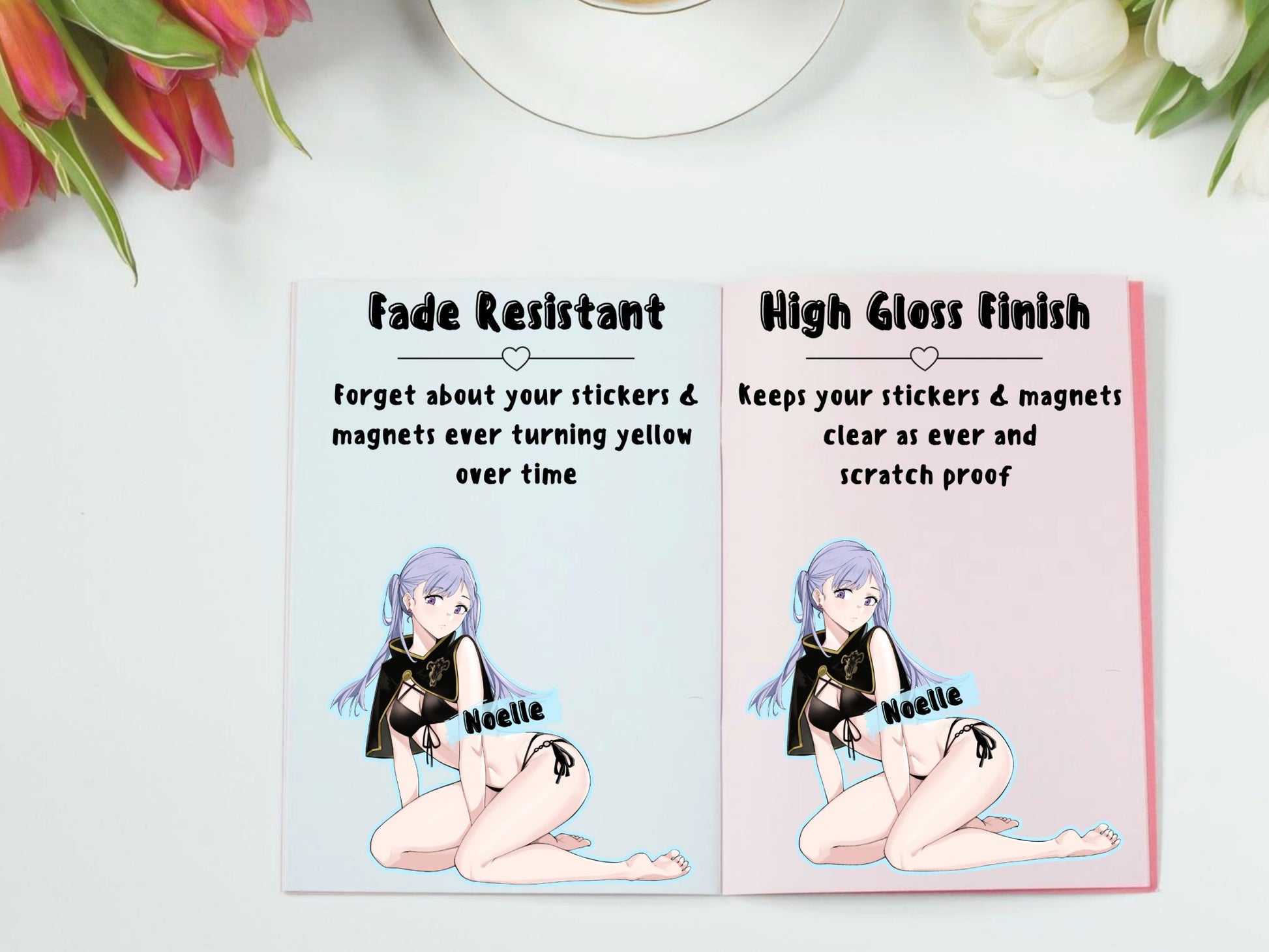 Noelle Silva cute anime stickers that are fade and uv resistant with a high-gloss finish.