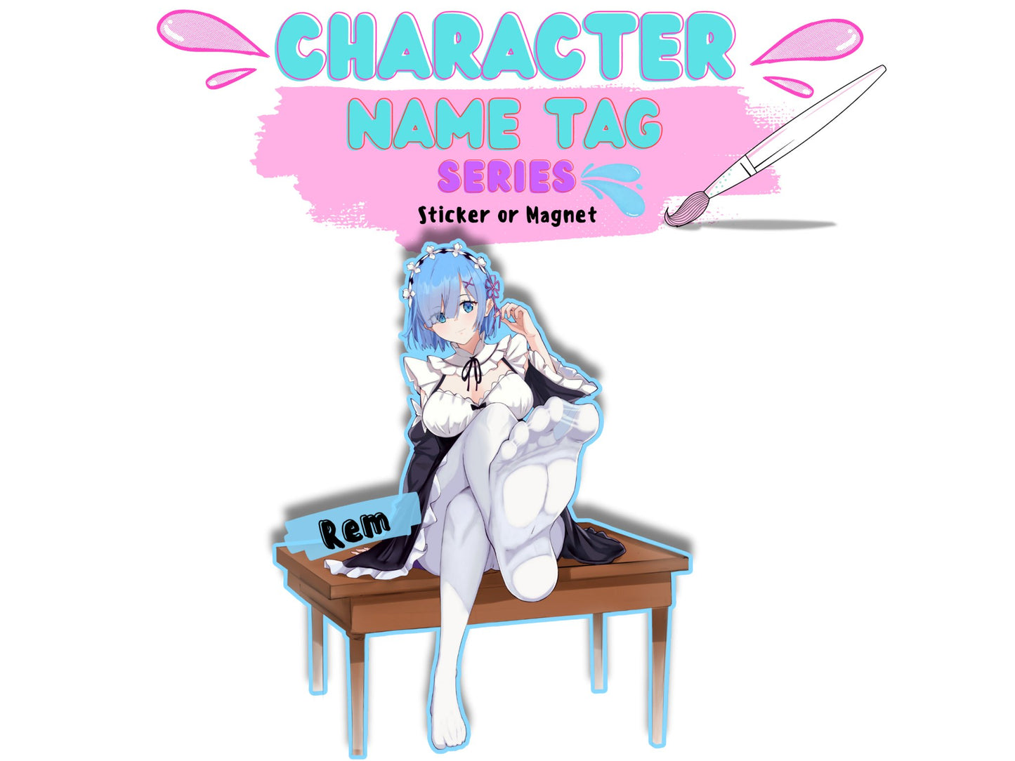 Lewd Rem from Re Zero NSFW waifu sticker showing her sexy feet and see through socks.