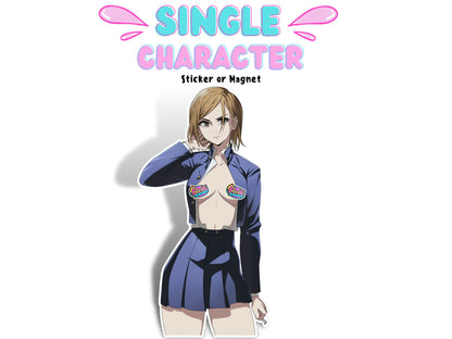 1x Single Lewd Waifu Sticker or Magnet, Cursed energy Anime Character