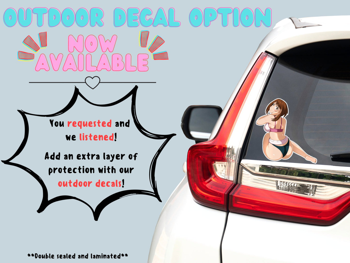 Nsfw anime car decals of Ochaco from MHA option now available at Stick it Anime.