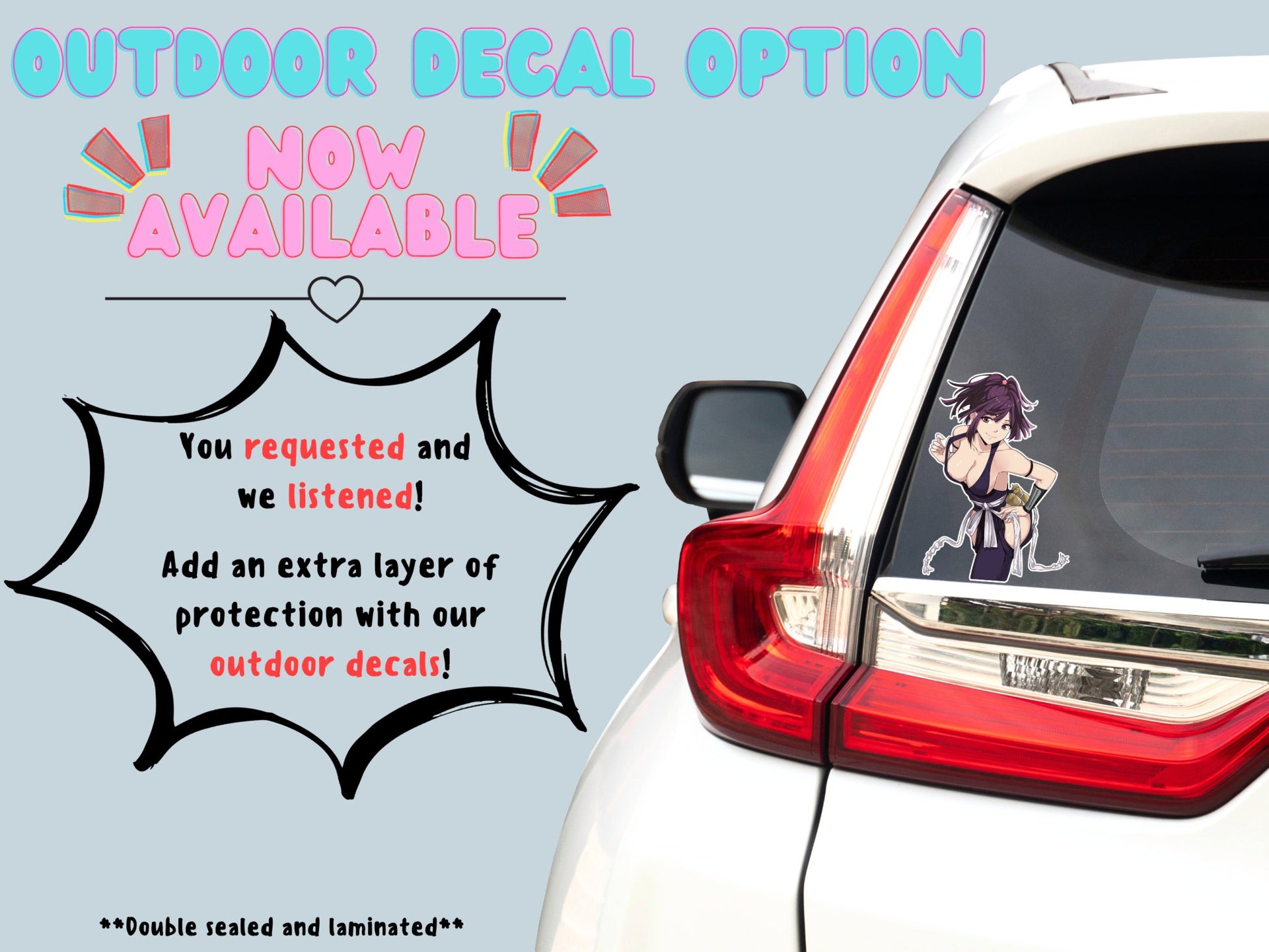 Outside JDM softcore ecchi lewd waifu Yuzuriha from Hell's Paradise rule 34 anime waifu car sticker decal.