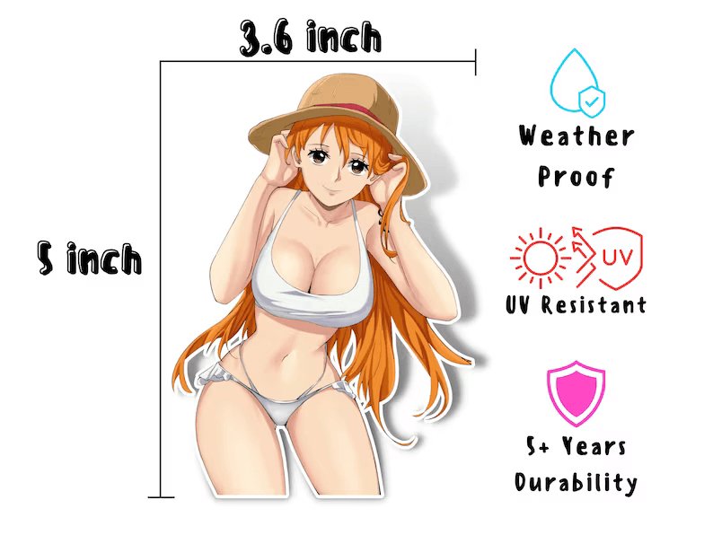 Lewd Nami One Piece r34 hardcore anime large 5 inch stickers.