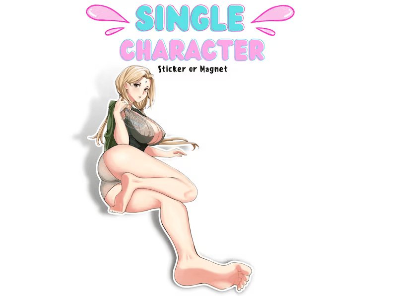 Tsunade hokage from Naruto rule 34 anime inspired die cut uncensored ecchi lewd waifu stickers.