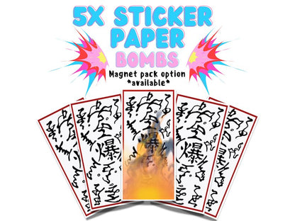 5x Shinobi Paper Bombs Sticker Pack or Magnet Pack, High Quality Waterproof and Tearproof