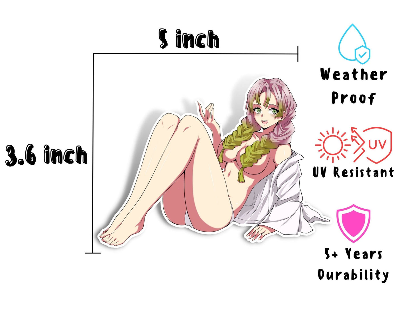 Large 5 inch Mitsuri r34 Demon Slayer ecchi manga anime lewd waifu decals.