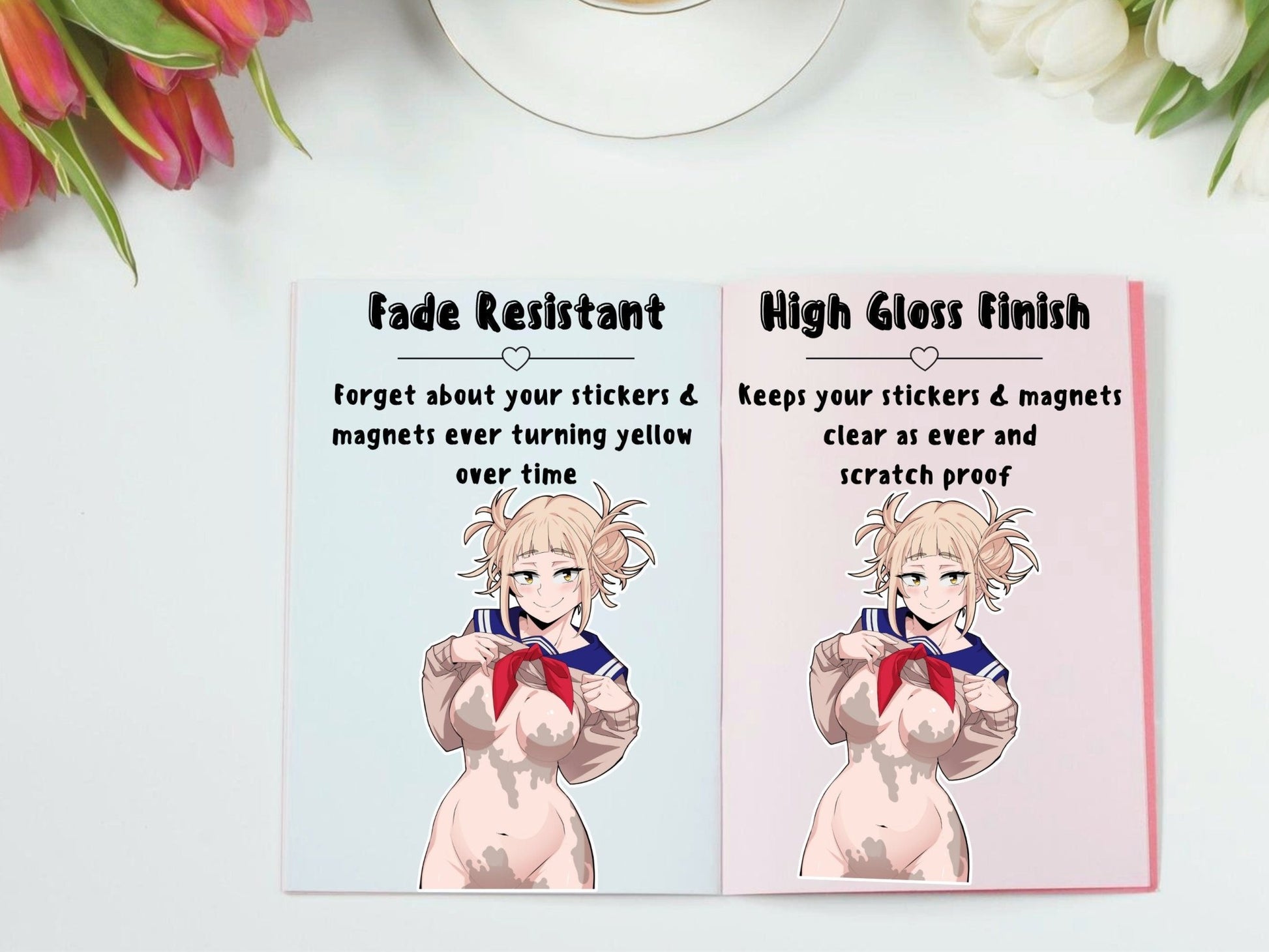 Anime ecchi uncensored lewd waifu stickers of Toga Himiko inspired by My Hero Academia rule 34.