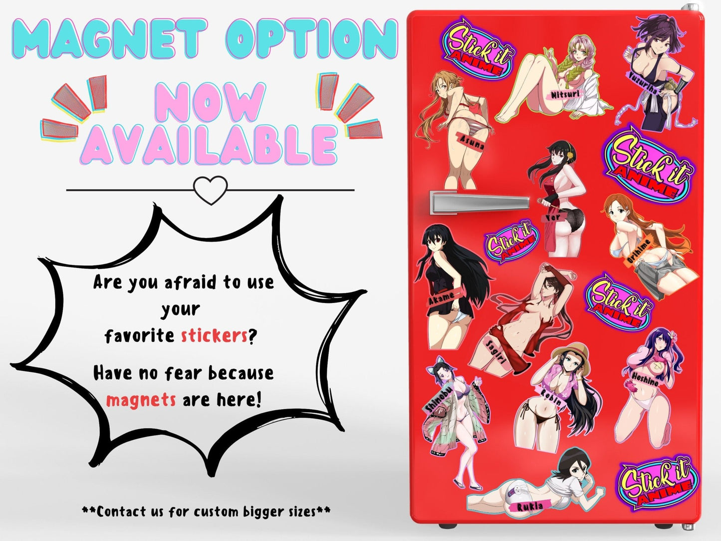 Lewd akame waifu magnets option now available at Stick it Anime.