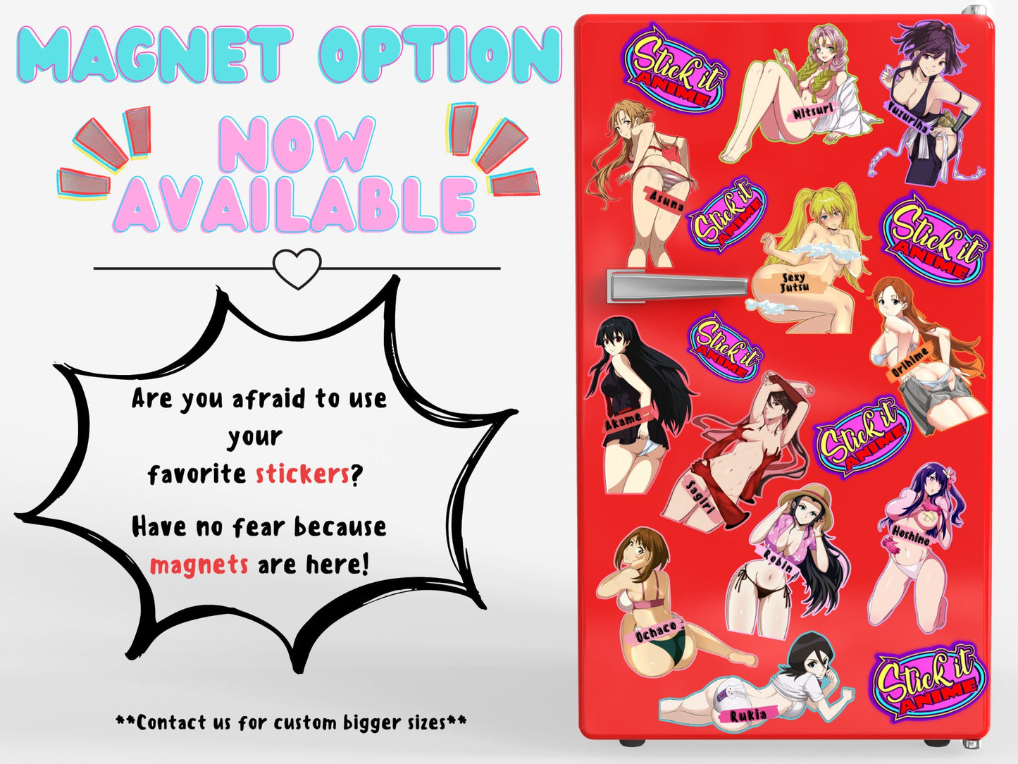 lewd ochaco my hero academia magnets option now available at Stick it Anime.