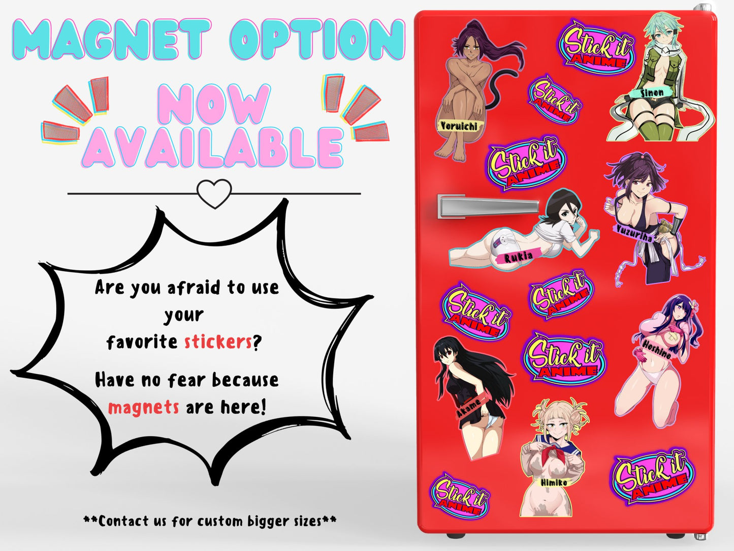 Lewd Yoruichi Bleach magnets option now available at Stick it Anime.