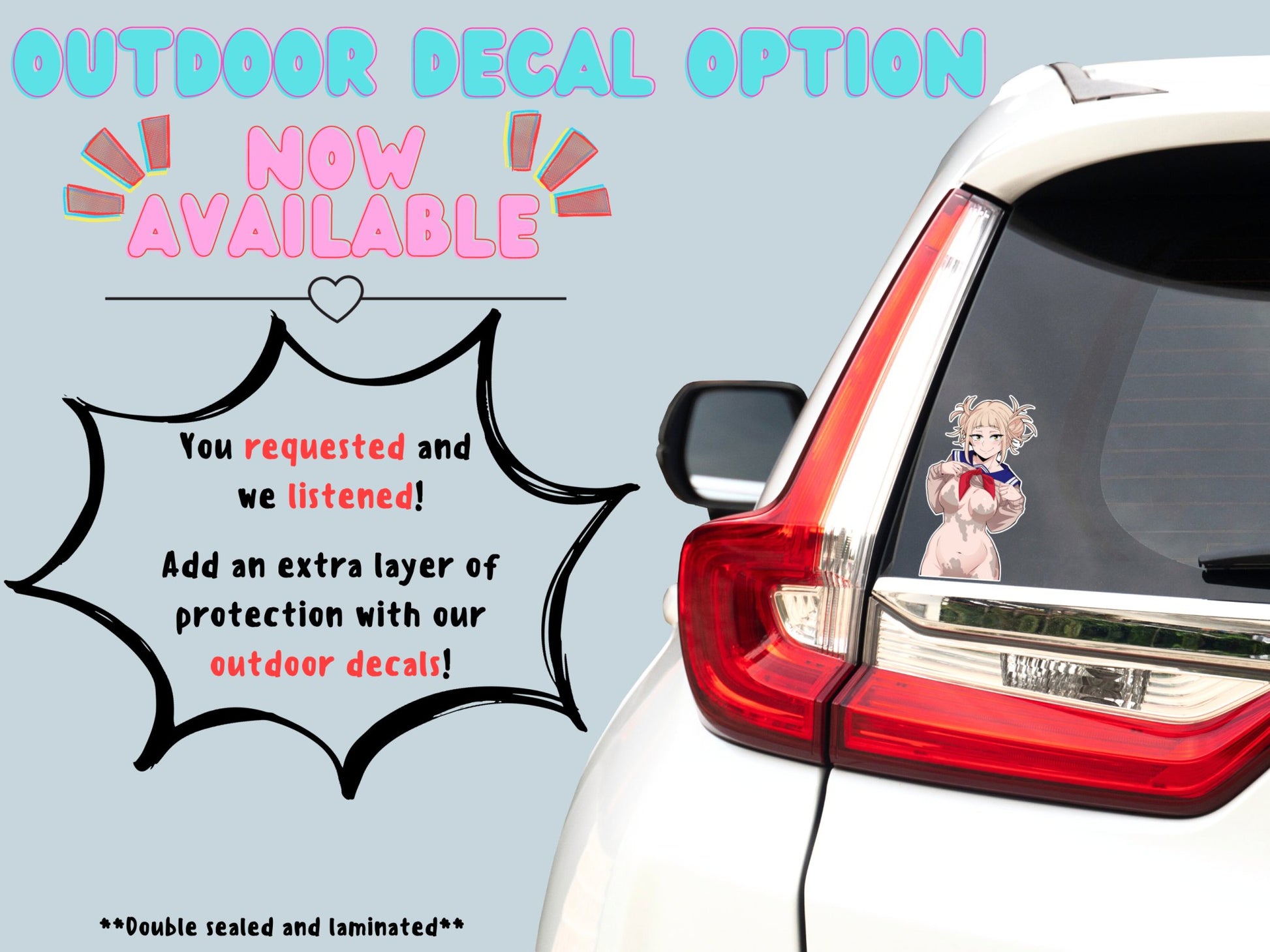 Car racing Himiko Toga MHA rule 34 hardcore anime loli ahegao nsfw outdoor sticker decals.