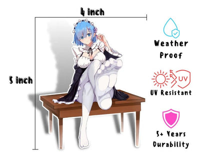 Rem Re Zero NSFW lewd feet anime sticker and magnet dimensions.